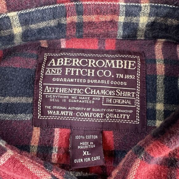 Abercrombie & Fitch Chamois Flannel Long Sleeve Button Down Red Black Size XL - Picture 2 of 8
